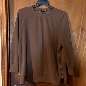 Brown Crewneck Sweatshirt with Side Zip Detail - Women's